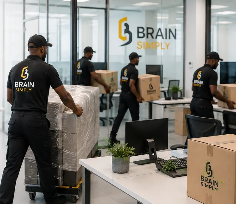 Équipe transportant du mobilier de bureau